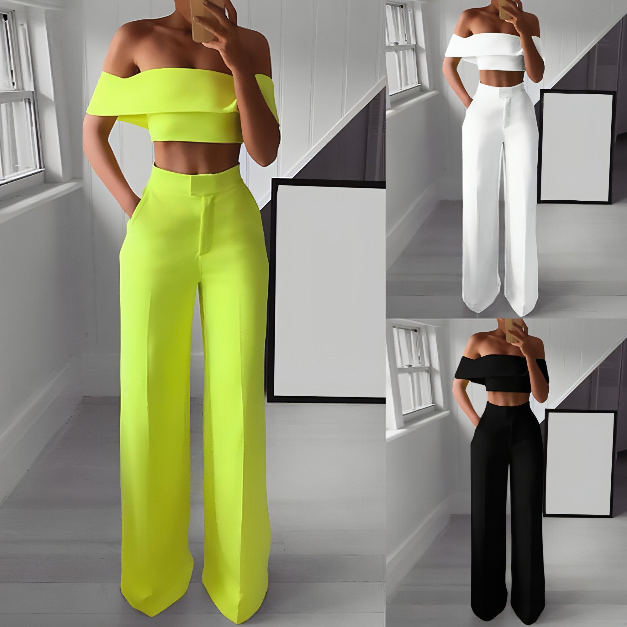 Zweiteiler mit weitem Bein & Crop-Top