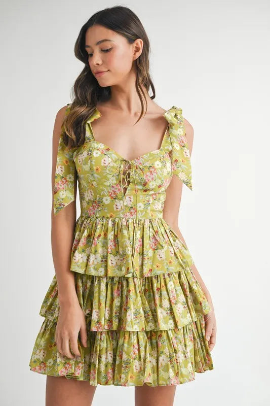 Mable – Mini-Kleid mit Blumenprint, Schulterbändern & Lagen