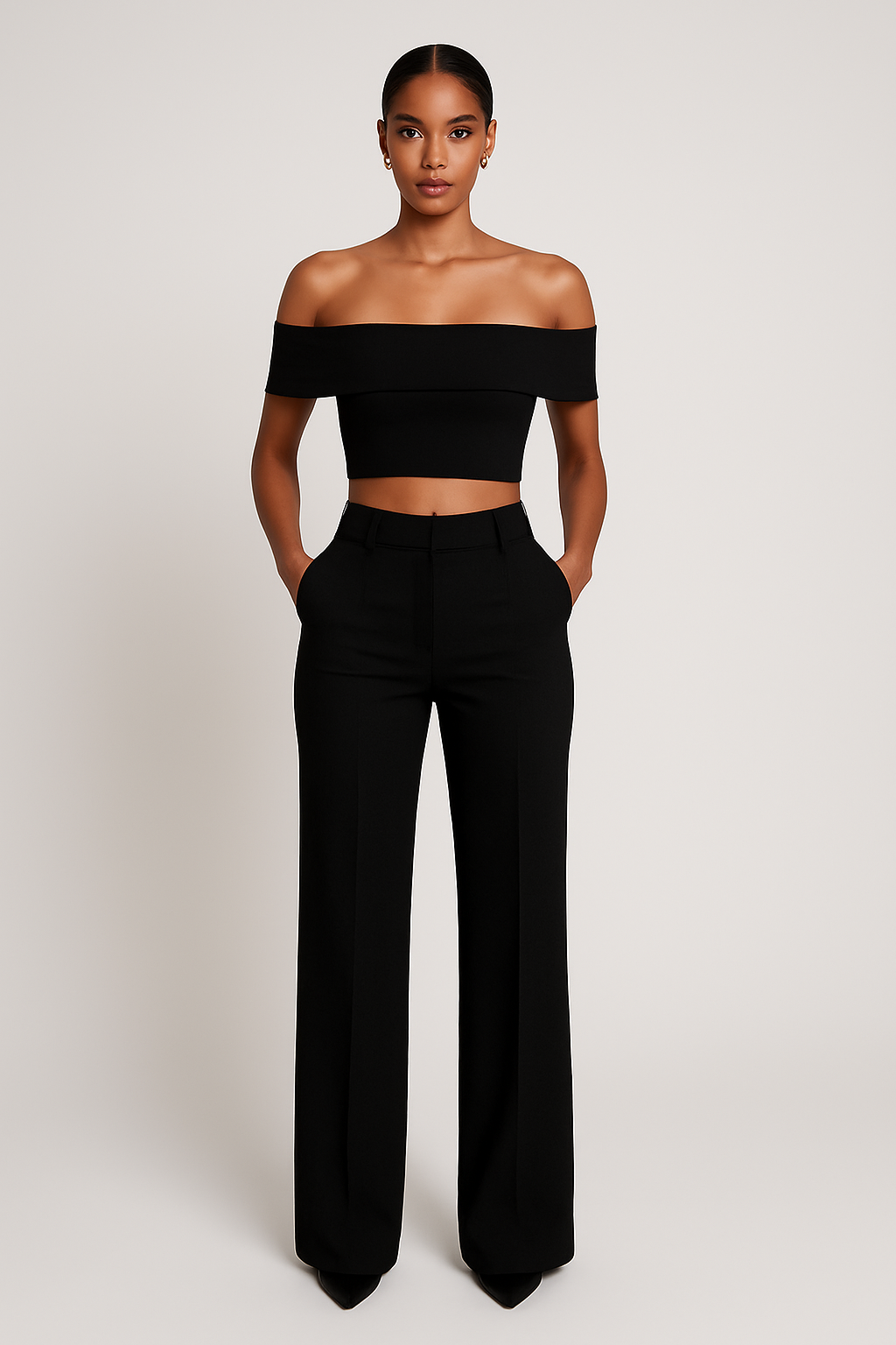 Zweiteiler mit weitem Bein & Crop-Top