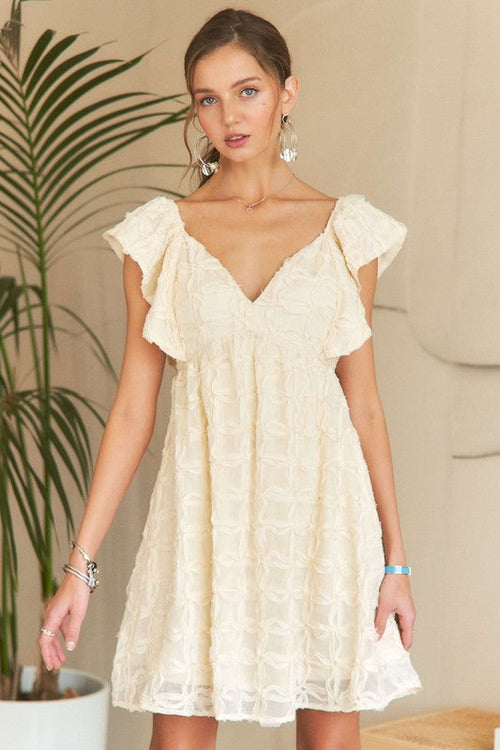 Laura- Kleid mit V-Ausschnitt, Rüschenärmeln & Bindeband